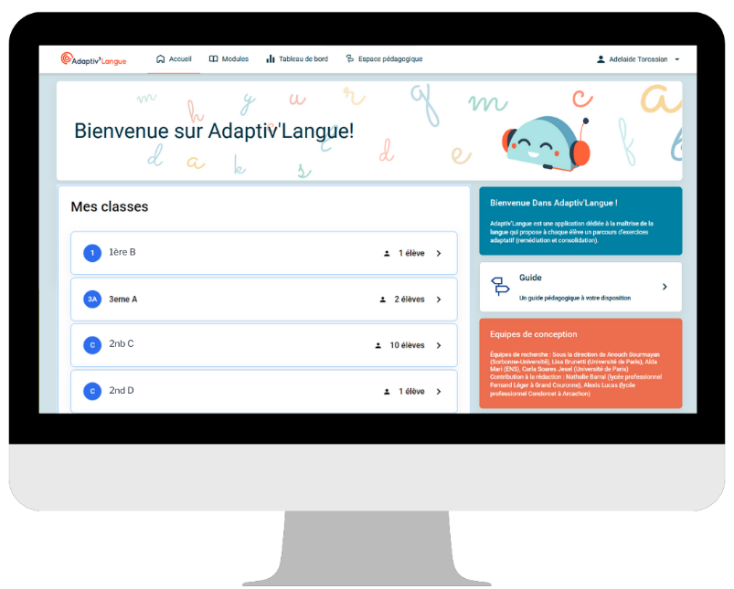 Tableau de bord Adaptiv langue